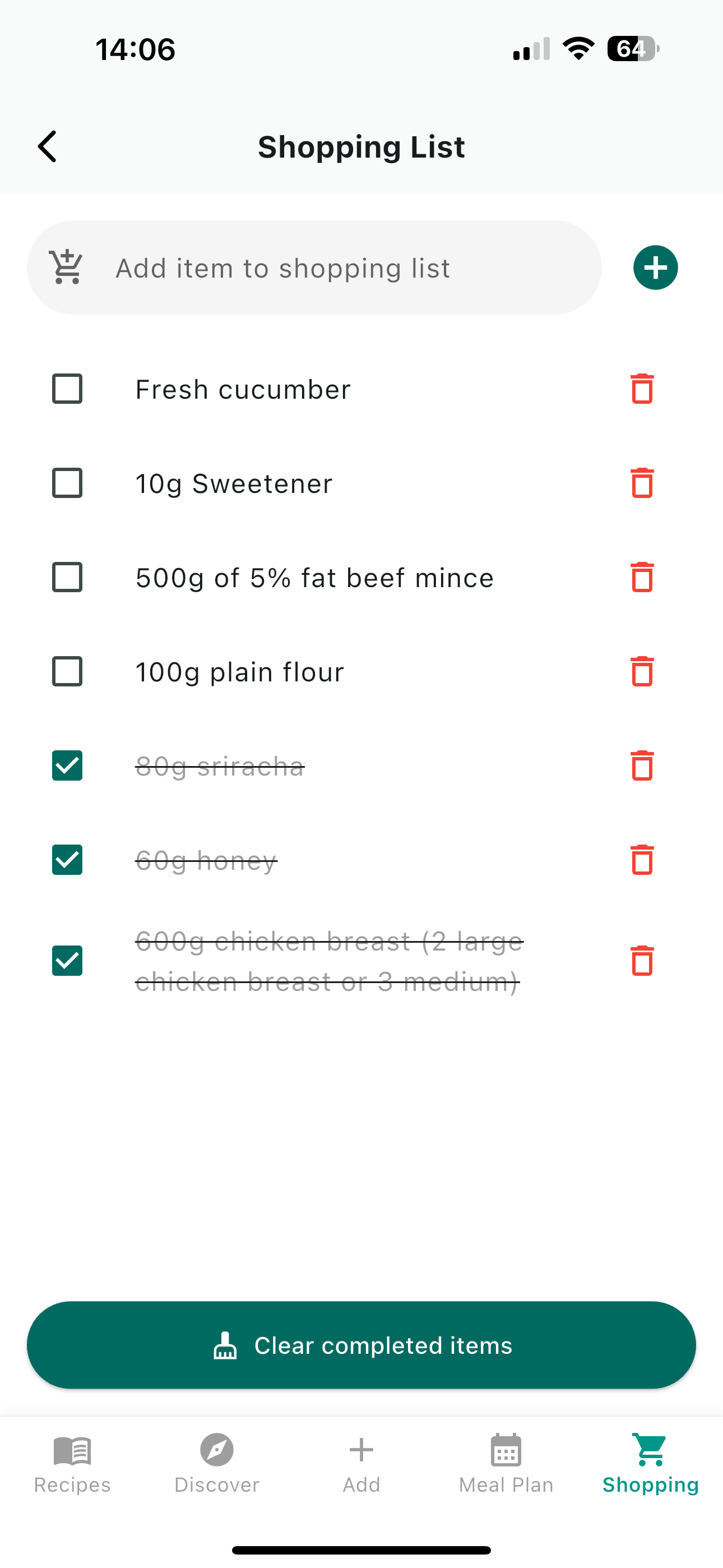 Shopping List Feature
